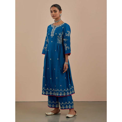 Priya Chaudhary Blue Embroidered Chanderi Silk Pants