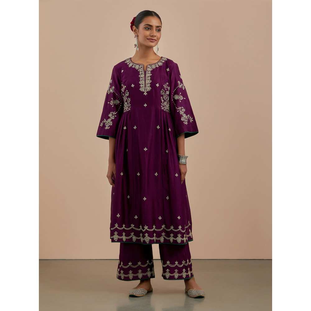 Priya Chaudhary Purple Embroidered Chanderi Silk Pants