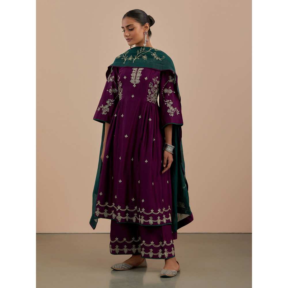 Priya Chaudhary Purple Embroidered Chanderi Silk Pants