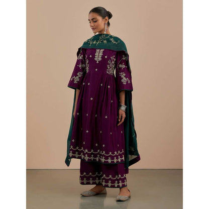Priya Chaudhary Purple Embroidered Chanderi Silk Pants