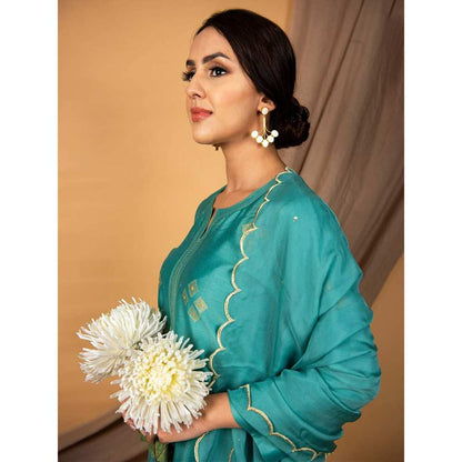 Priya Chaudhary Teal Blue Embroidered Chanderi Silk Kurta