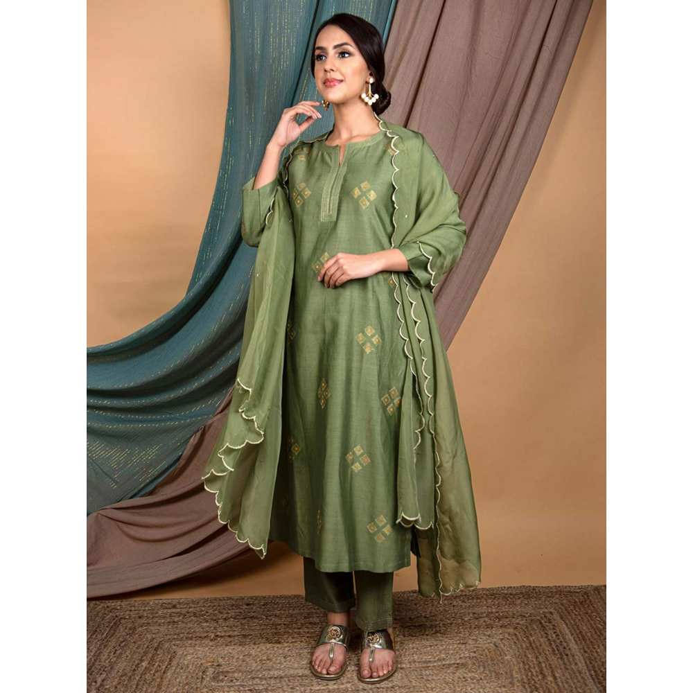 Priya Chaudhary Green Embroidered Chanderi Silk Kurta