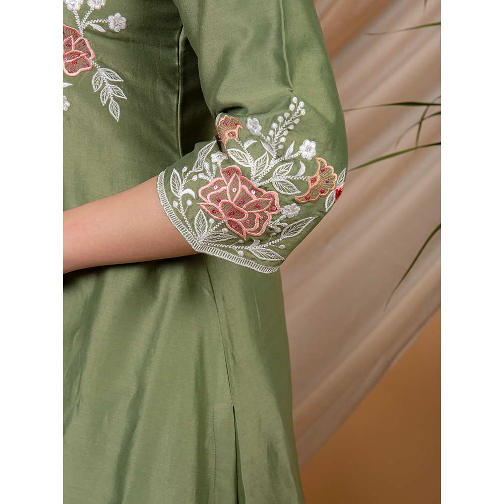 Priya Chaudhary Olive Embroidered Kurta and Palazzo (Set of 2)