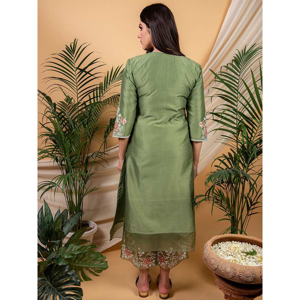Priya Chaudhary Olive Embroidered Kurta and Palazzo (Set of 2)