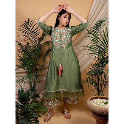 Priya Chaudhary Olive Embroidered Kurta and Palazzo (Set of 2)