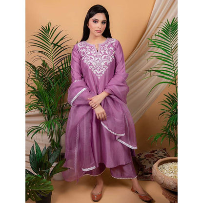Priya Chaudhary Purple Embroidered Kurta and Palazzo with Dupatta (Set of 3)