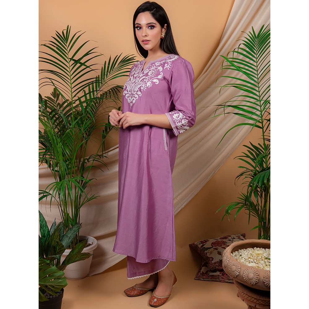 Priya Chaudhary Purple Embroidered Kurta and Palazzo with Dupatta (Set of 3)