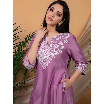 Priya Chaudhary Purple Embroidered Kurta and Palazzo with Dupatta (Set of 3)