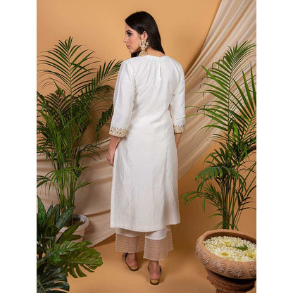 Priya Chaudhary White Embroidered Kurta and Palazzo with Dupatta (Set of 3)