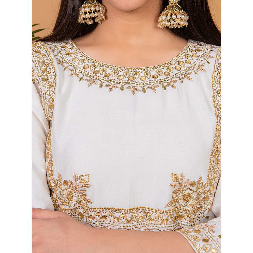 Priya Chaudhary White Embroidered Kurta and Palazzo with Dupatta (Set of 3)