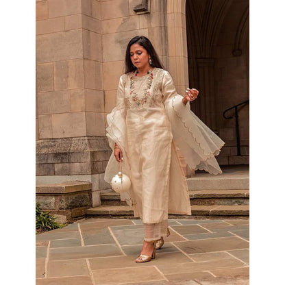 Priya Chaudhary White Embroidered Kurta and Palazzo (Set of 2)