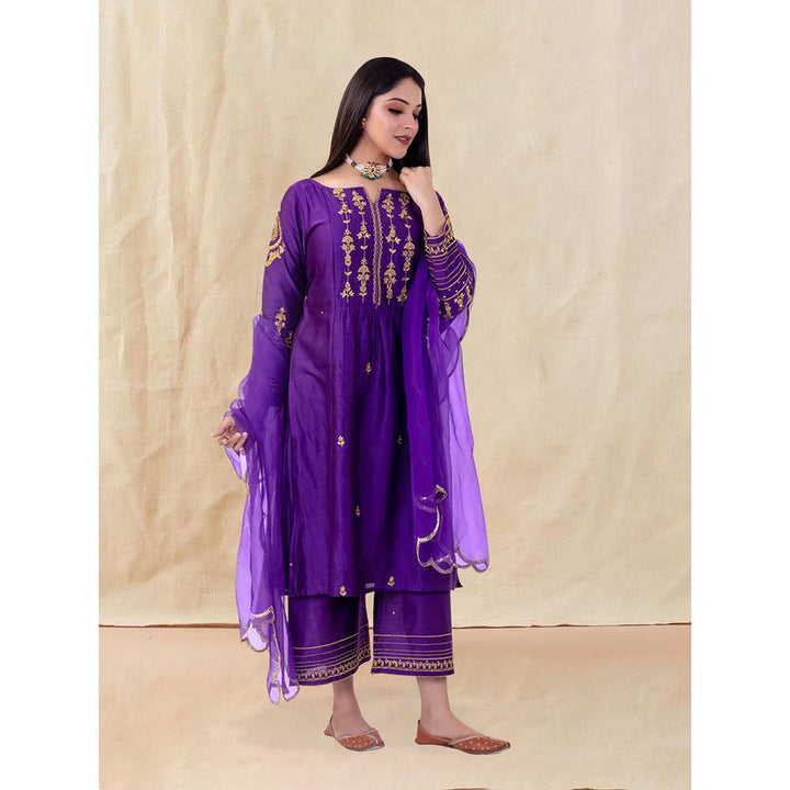 Priya Chaudhary Purple Embroidered Kurta and Palazzo (Set of 2)