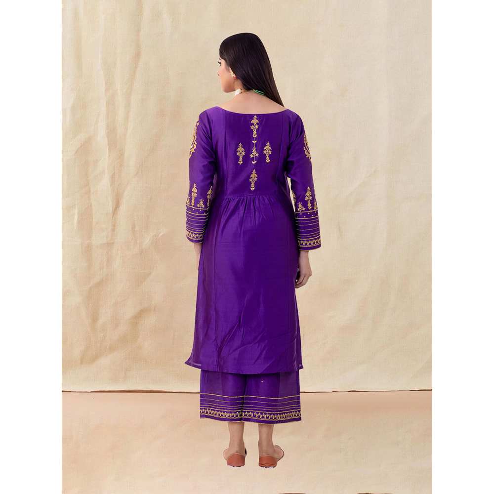 Priya Chaudhary Purple Embroidered Kurta and Palazzo (Set of 2)
