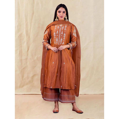 Priya Chaudhary Brown Embroidered Kurta and Palazzo (Set of 2)