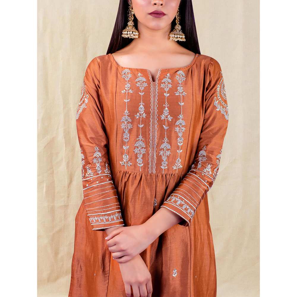 Priya Chaudhary Brown Embroidered Kurta and Palazzo (Set of 2)