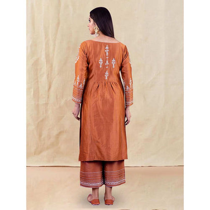 Priya Chaudhary Brown Embroidered Kurta and Palazzo (Set of 2)