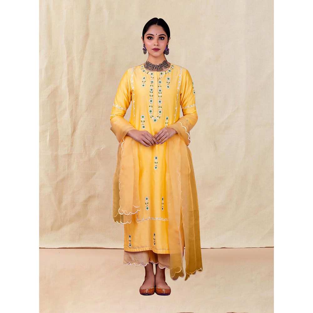 Priya Chaudhary Yellow Embroidered Kurta and Palazzo with Dupatta (Set of 3)