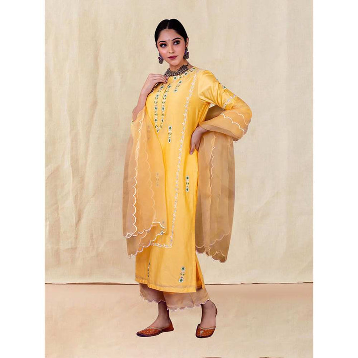 Priya Chaudhary Yellow Embroidered Kurta and Palazzo with Dupatta (Set of 3)