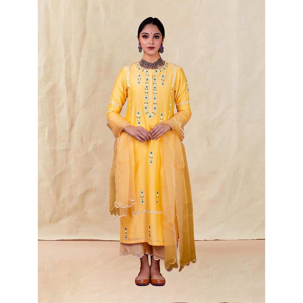 Priya Chaudhary Yellow Embroidered Kurta and Palazzo (Set of 2)