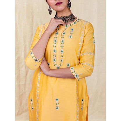 Priya Chaudhary Yellow Embroidered Kurta and Palazzo (Set of 2)