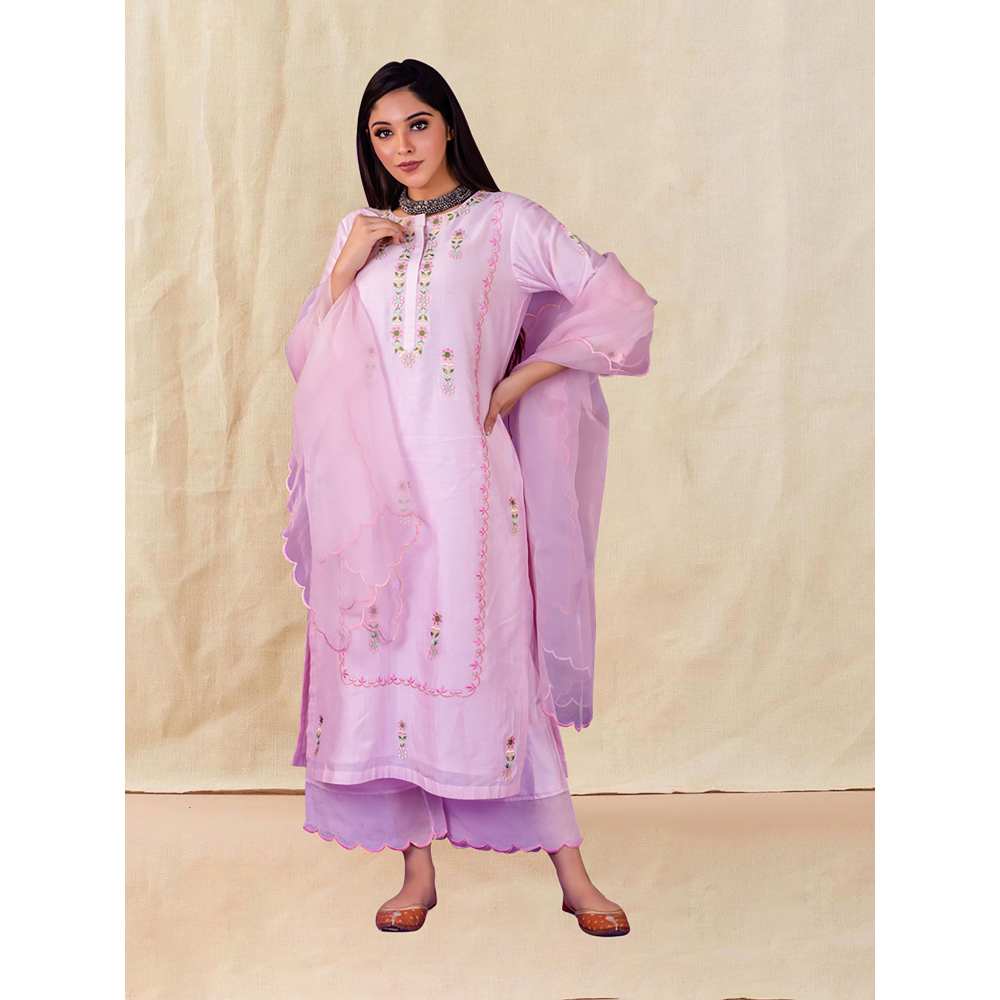 Priya Chaudhary Pink Embroidered Kurta and Palazzo with Dupatta (Set of 3)