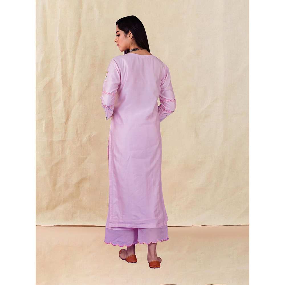 Priya Chaudhary Pink Embroidered Kurta and Palazzo with Dupatta (Set of 3)