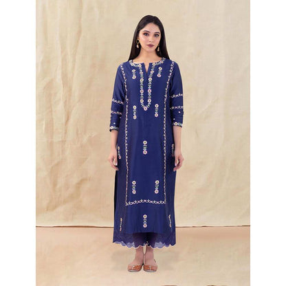 Priya Chaudhary Blue Embroidered Kurta and Palazzo with Dupatta (Set of 3)