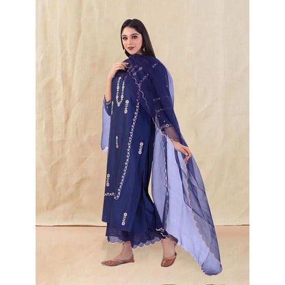 Priya Chaudhary Blue Embroidered Kurta and Palazzo with Dupatta (Set of 3)