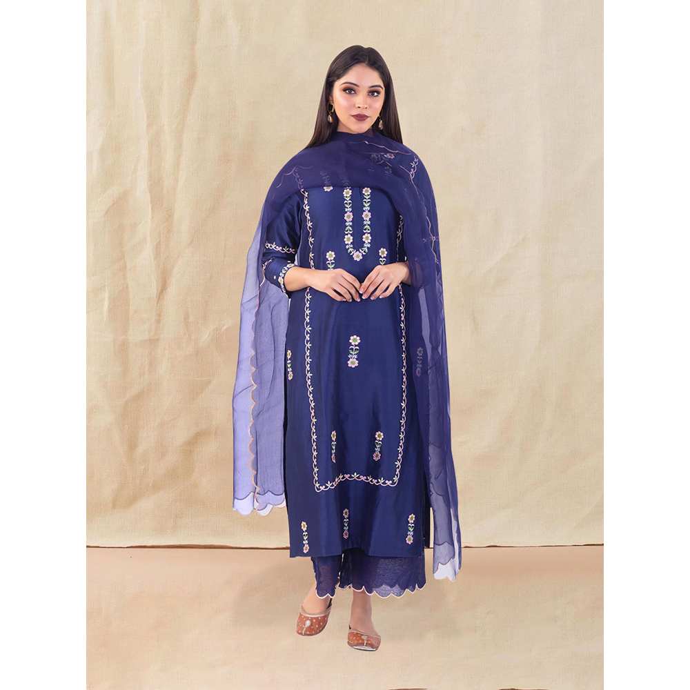 Priya Chaudhary Blue Embroidered Kurta and Palazzo (Set of 2)