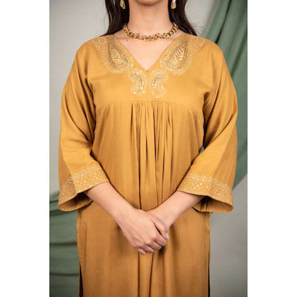 Priya Chaudhary Mustard Sequined Kurta and Pant with Dupatta (Set of 3)