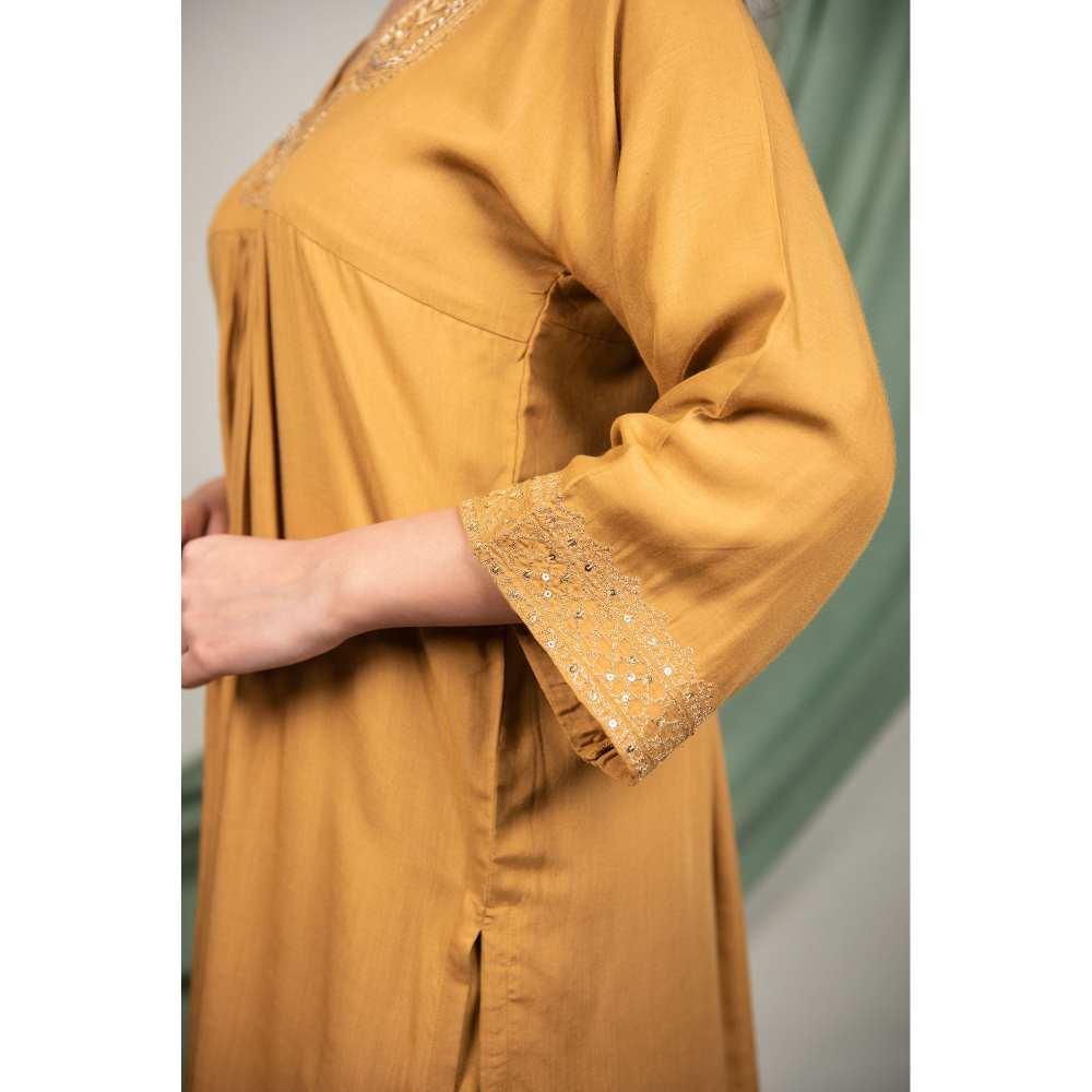 Priya Chaudhary Mustard Sequined Kurta and Pant with Dupatta (Set of 3)