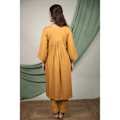 Priya Chaudhary Mustard Sequined Kurta and Pant with Dupatta (Set of 3)
