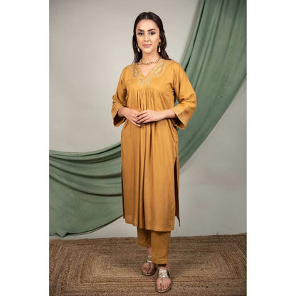 Priya Chaudhary Mustard Sequined Kurta and Pant (Set of 2)