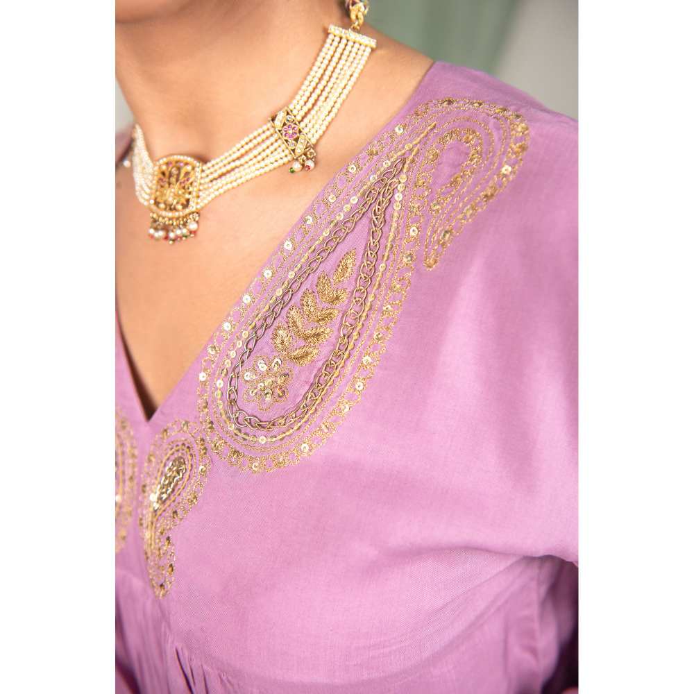 Priya Chaudhary Purple Sequined Kurta and Pant (Set of 2)