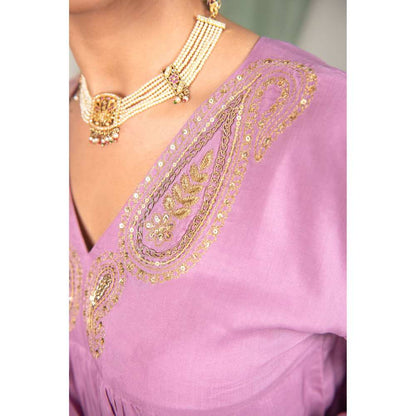 Priya Chaudhary Purple Sequined Kurta and Pant (Set of 2)