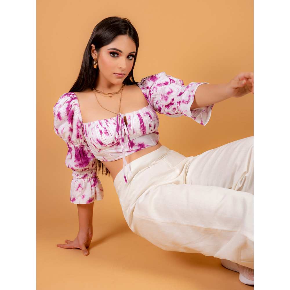Priya Chaudhary Purple Crop Top With Off White High Waist Pant (Set of 2)