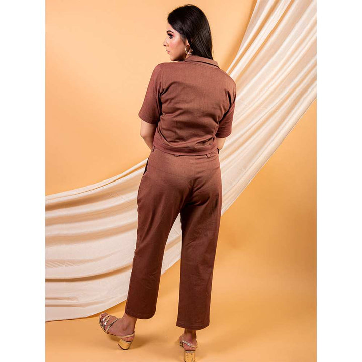 Priya Chaudhary Brown Classic Crop Shirt And Pant In A Cotton Twill  (Set of 2)