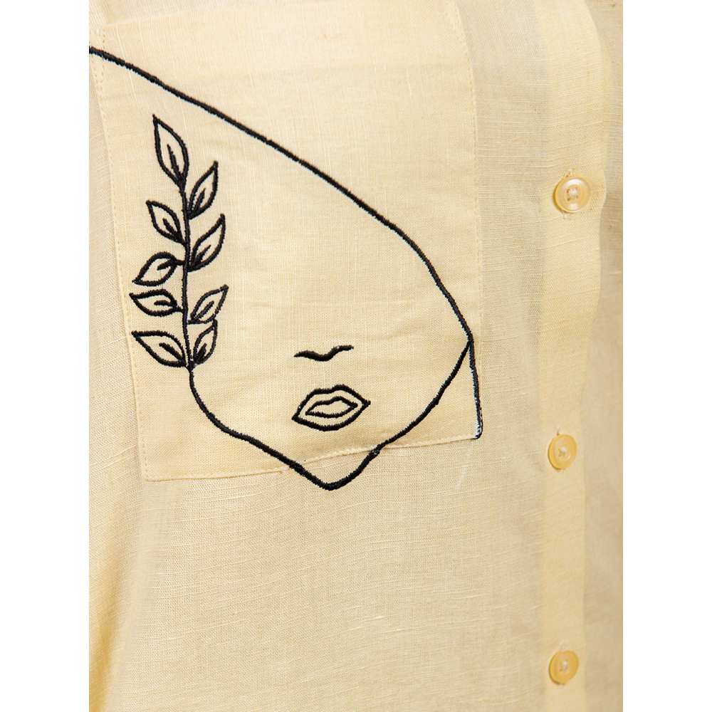 Priya Chaudhary Yellow Cotton Linen Face Story Shirt With White Pant  (Set of 2)