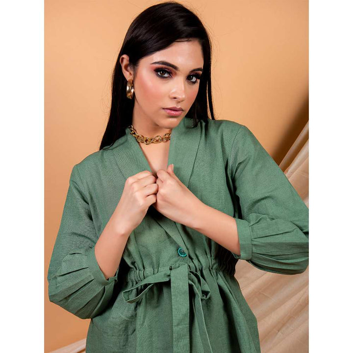 Priya Chaudhary Green Top Made With Cotton Linen And Pant  (Set of 2)