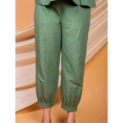 Priya Chaudhary Green Top Made With Cotton Linen And Pant  (Set of 2)