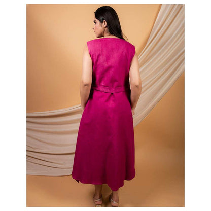 Priya Chaudhary Magenta Jacket Dress with Belt (Set of 3)