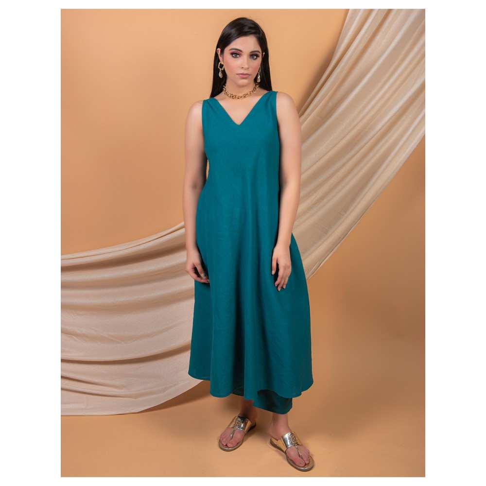 Priya Chaudhary Teal Blue Kurta Dress (Set of 2)