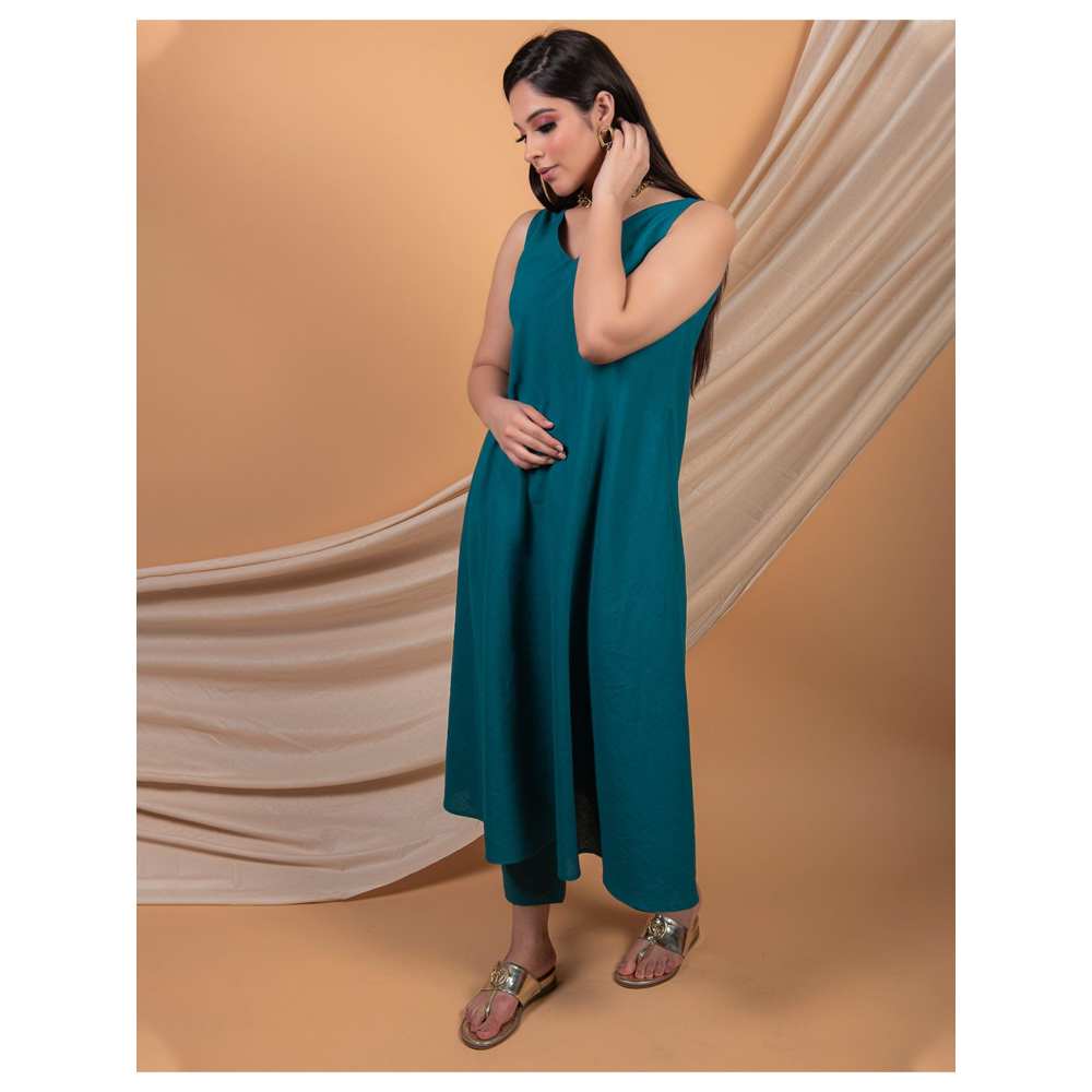 Priya Chaudhary Teal Blue Kurta Dress (Set of 2)