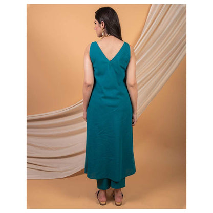 Priya Chaudhary Teal Blue Kurta Dress (Set of 2)