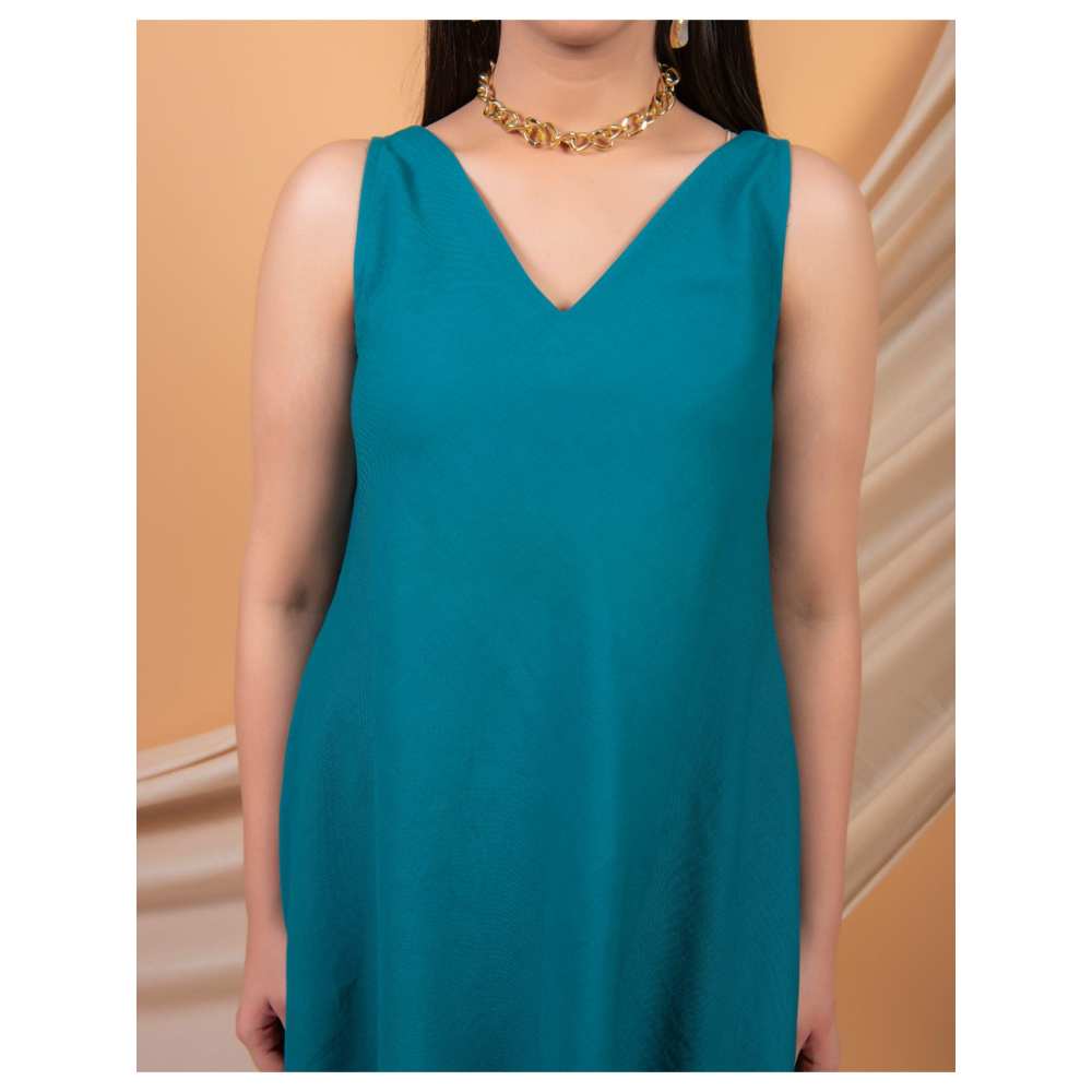 Priya Chaudhary Teal Blue Kurta Dress (Set of 2)