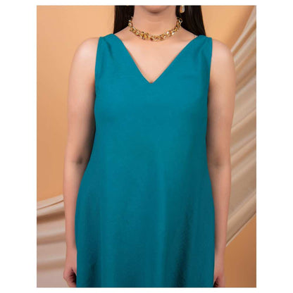 Priya Chaudhary Teal Blue Kurta Dress (Set of 2)