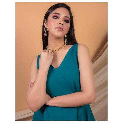 Priya Chaudhary Teal Blue Kurta Dress (Set of 2)