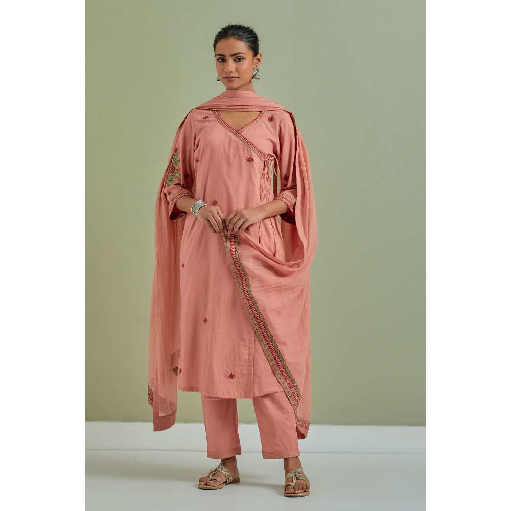 Priya Chaudhary Cotton Embroidered Peach Kurta with Pant and Dupatta (Set of 3)