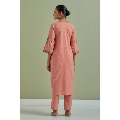 Priya Chaudhary Cotton Embroidered Peach Kurta