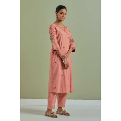 Priya Chaudhary Cotton Embroidered Peach Kurta